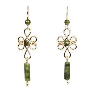Handmade Green Jade Gemstone Beaded Gold Tone Celtic Dangle Boho Earrings